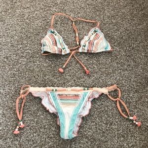 White pink and blue beaded bikini